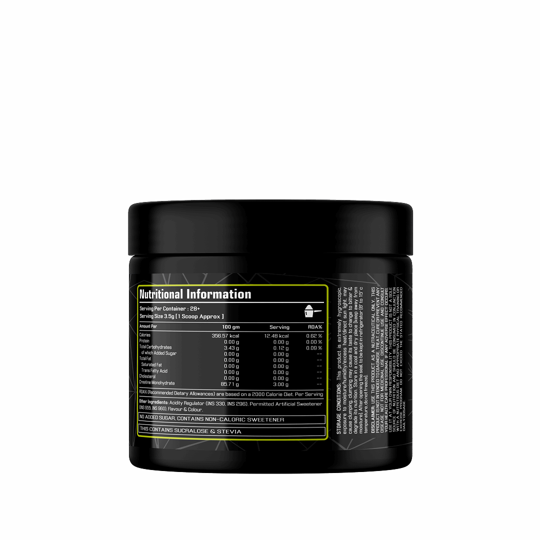 Black container with nutritional information label on a white background