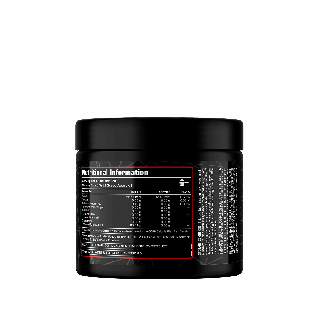 Black container with nutritional information label on a white background