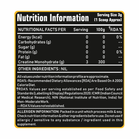 Nutrition information label for a supplement with black text on a yellow border.
