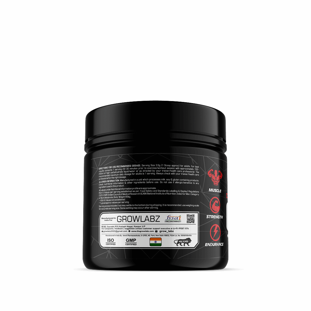Black supplement container with visible branding on a white background