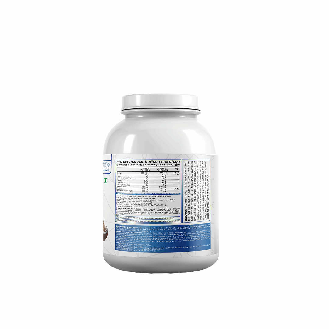 White supplement container with nutritional information label on a white background