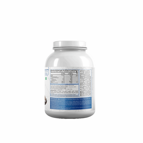 White supplement container with nutritional information label on a white background